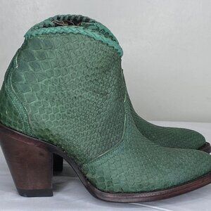 Allens Women’s Kyra Boots – Size 6B – Green Leather Ankle Almond Toe Zip-Up